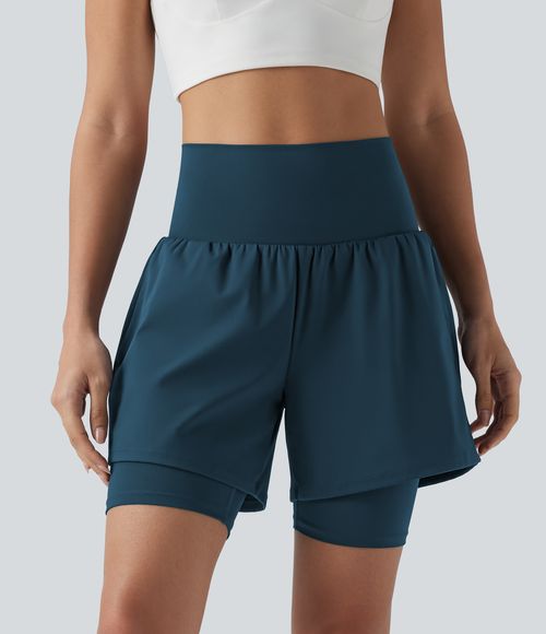 Short de yoga SoftlyZero™ Airy 2-en-1 taille ultra-haute toucher frais 17,5 cm avec poches - Majolica Blue
