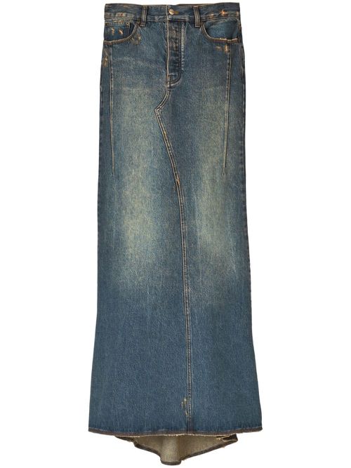 Long fluted denim skirt - Blue
