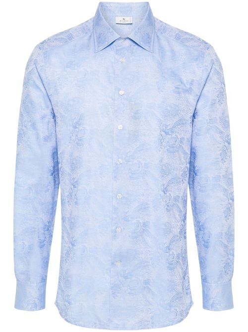 Peacock-jacquard cotton shirt - Blue