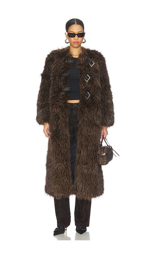 Apparis Nolwen Fox Maxi Coat in Brown. M. Also in S