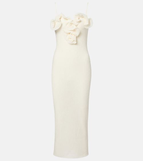 Floral-appliqué crêpe midi dress