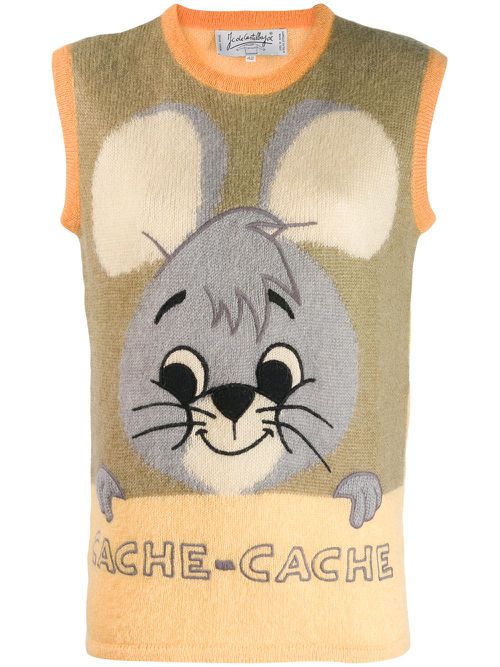 Cartoon motif knitted vest - Yellow