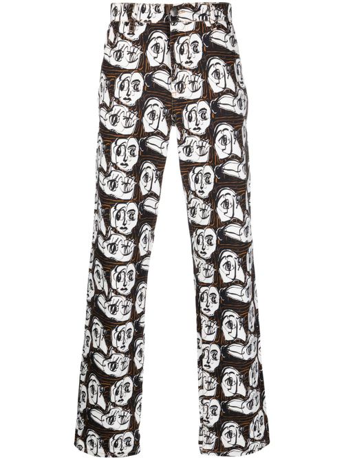 Graphic-print cotton trousers - White