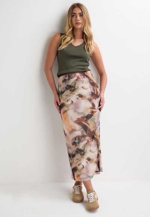 Womens Brown Marble Print Mesh Midi Skirt