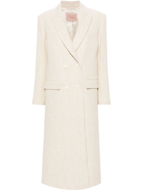 Double-breasted herringbone coat - Neutrals