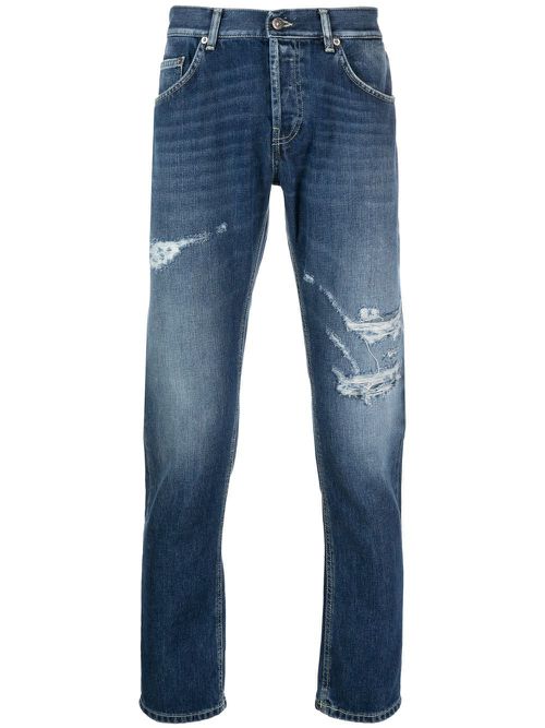 Distressed-detail slim-cut jeans - Blue