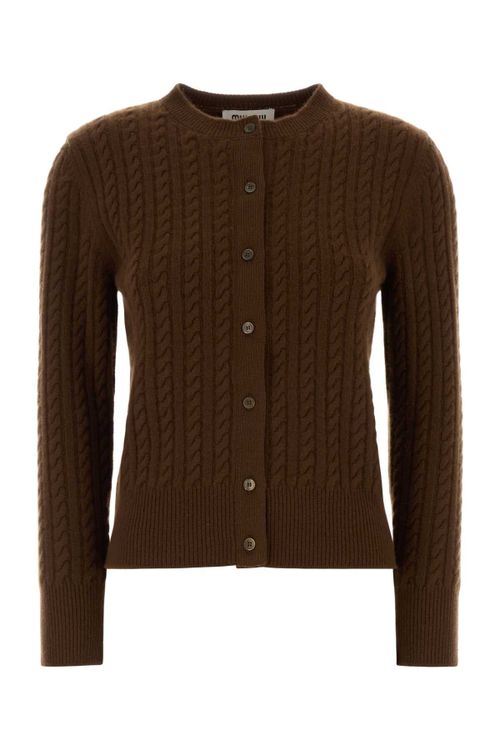 Cable-Knit Cashmere Cardigan — Brown