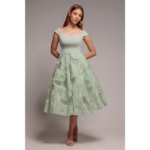 Goddiva Scuba & Textured Chiffon A Line Midi Dress - Sage Green