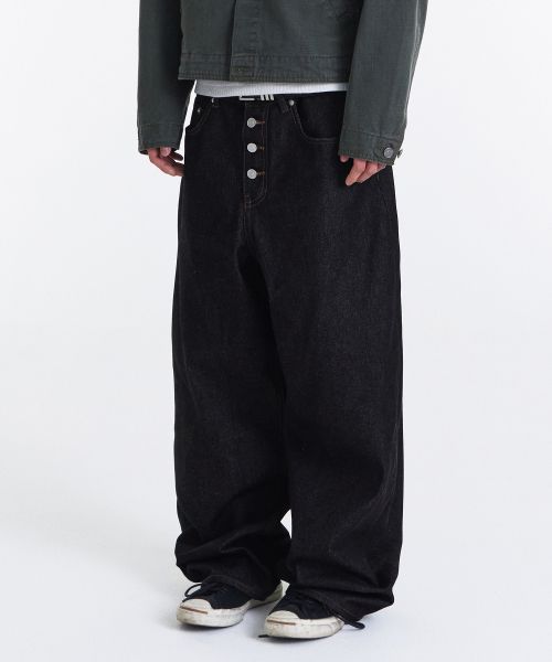 Midnight Raw Wide Denim Pants