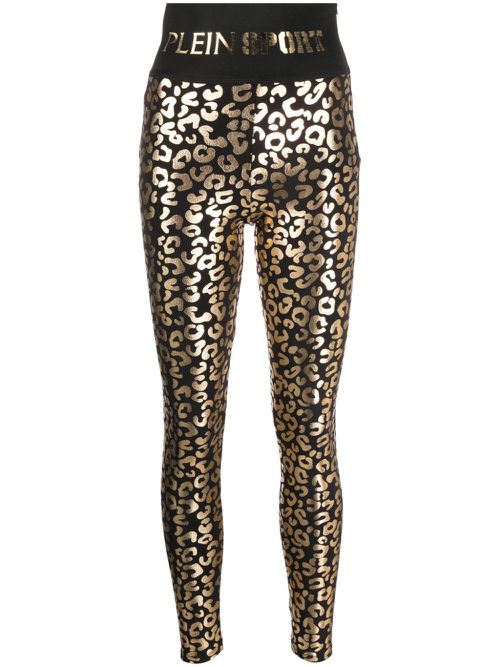 Leopard-print cotton leggings - Black