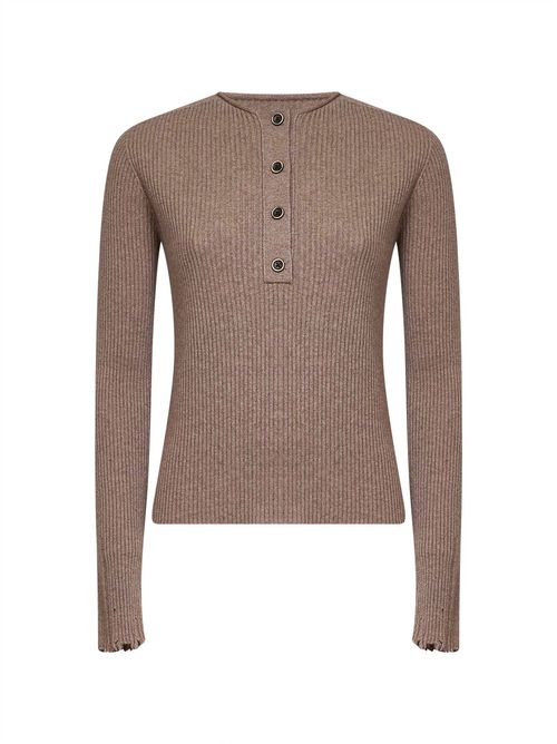 Ribbed Cashmere Henley Sweater — Beige