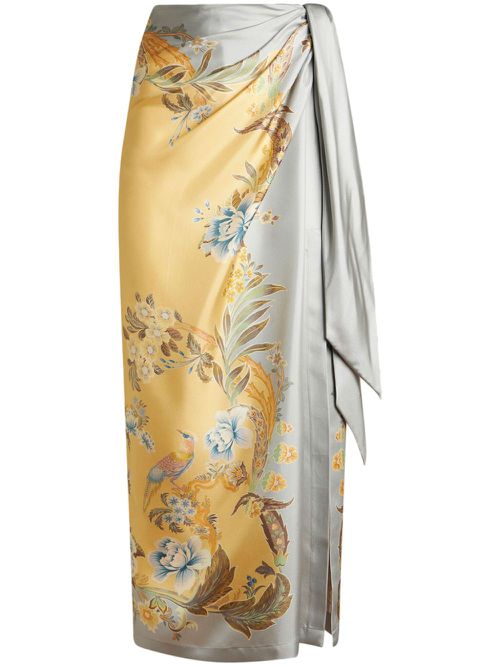 Floral-print silk midi skirt - Yellow