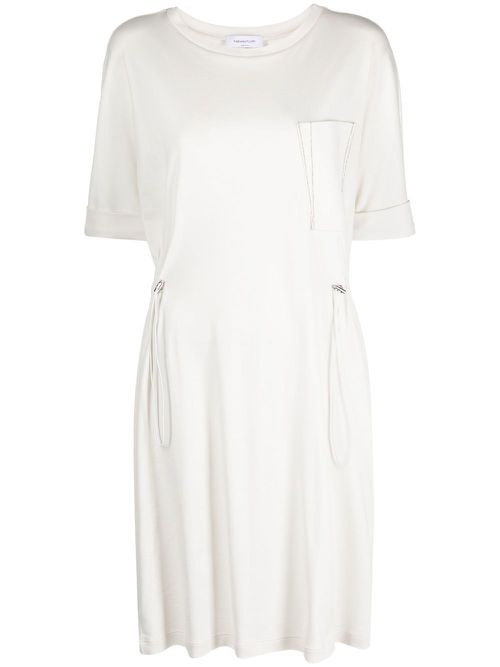 Drawstring-waist cotton T-shirt dress - Neutrals