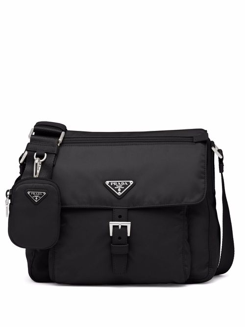 Re-Nylon triangle logo-plaque shoulder bag - Black