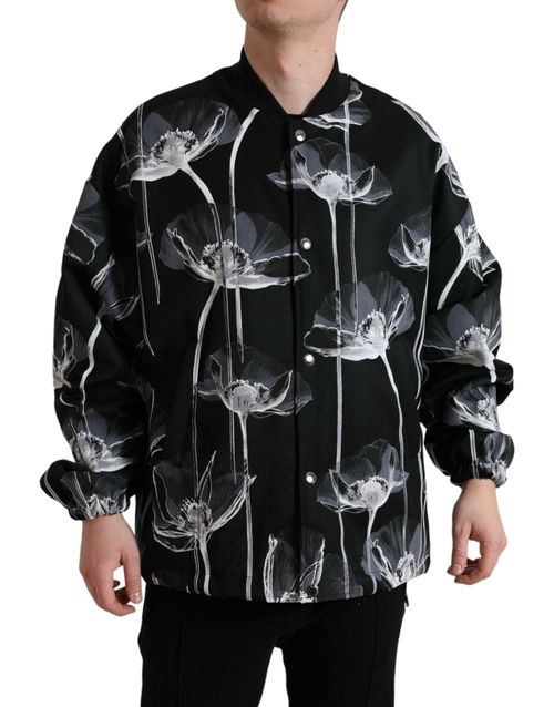 Floral Print Virgin Wool Jacket — Black