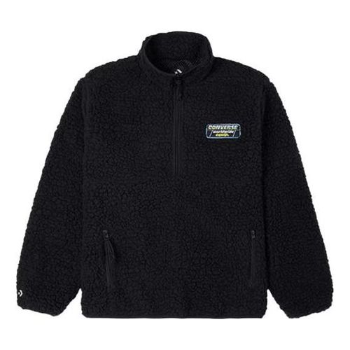 Men's Logo Half Zipper lamb's wool Stand Collar Jacket Black