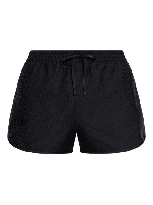 Geometric-Pattern Swim Shorts — Black
