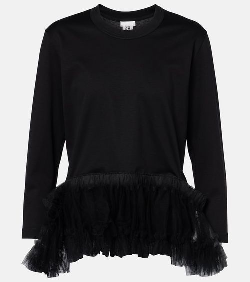 Noir Kei Ninomiya Tulle-trimmed cotton jersey top