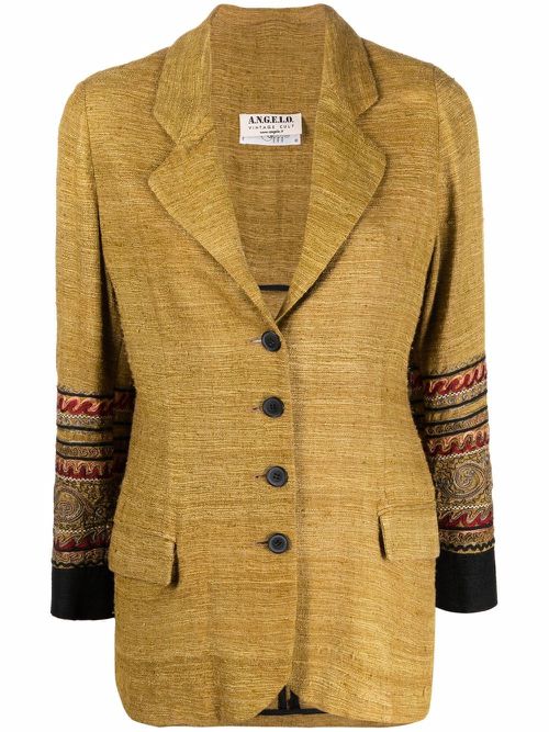 1990s embroidered cuffs blazer - Yellow