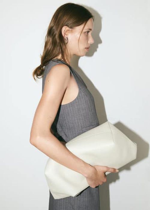 Pebbled effect shopper bag ecru - Woman - One size - 