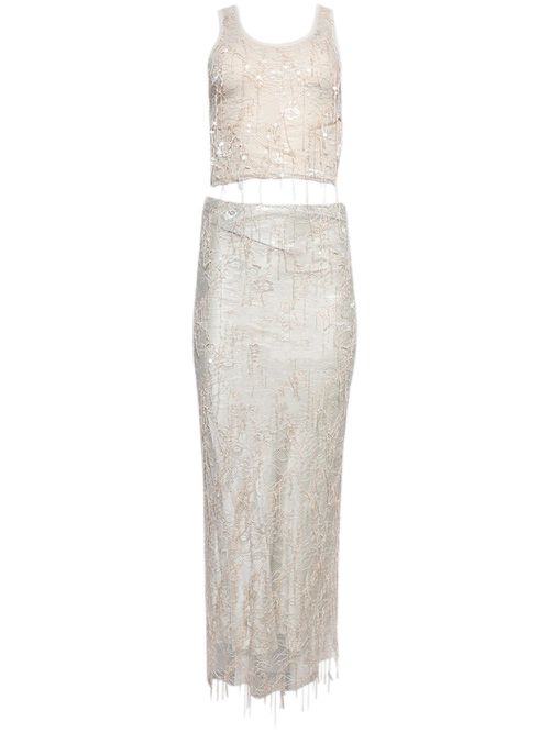 Encased Beaded Ivy Disconnect dress - Neutrals