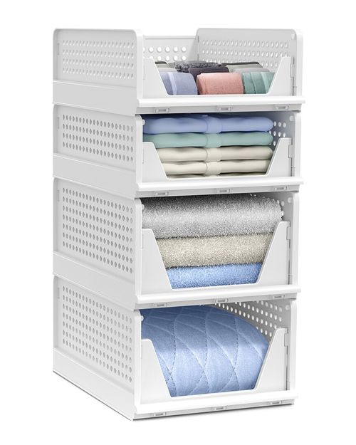 Foldable Open-Front Stackable Plastic Baskets