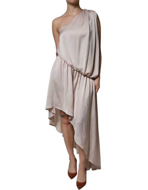 Christian Pellizzari Beige One Shoulder Asymmetric Drape Women's Dress Pre-Owned