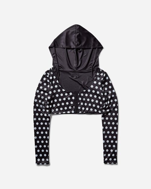 Women s Polka Hooded Crop Top Black / White