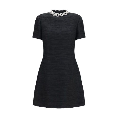 Embellished Crew Neck Dress — Black
