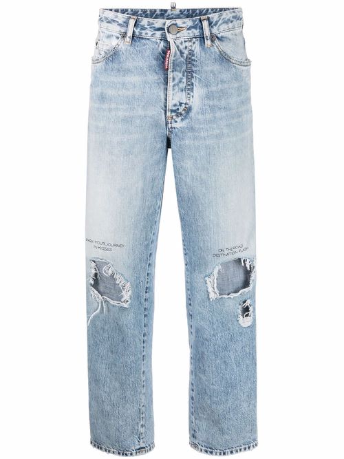 Distressed straight-leg jeans - Blue