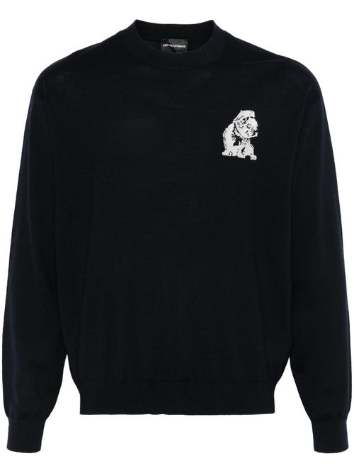 French Bulldog-embroidered sweater - Blue
