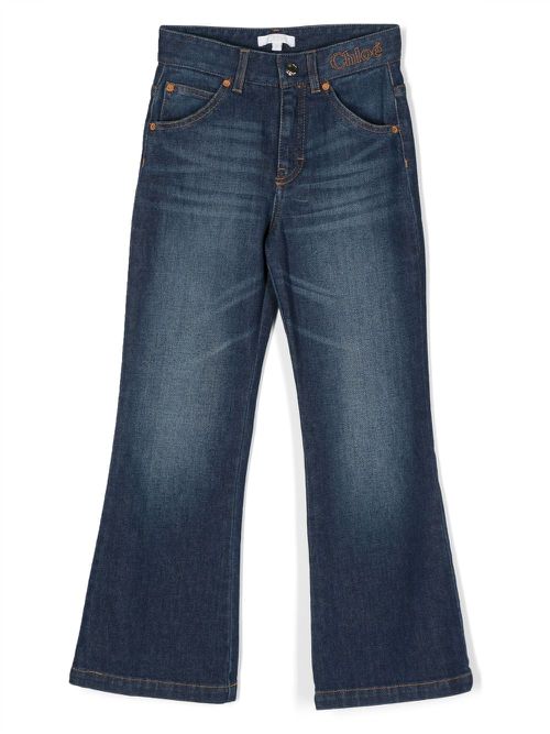 Logo-embroidered flared jeans - Blue