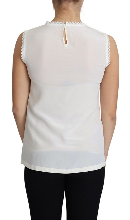 Lace-Trimmed Silk Blouse — White