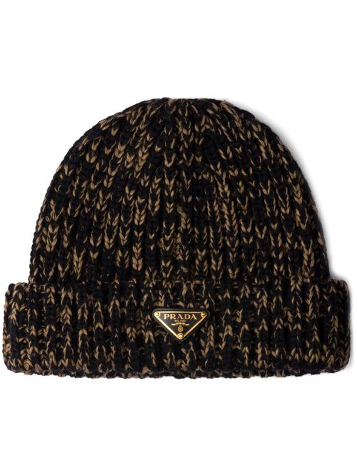 Mélange-effect wool beanie - Black