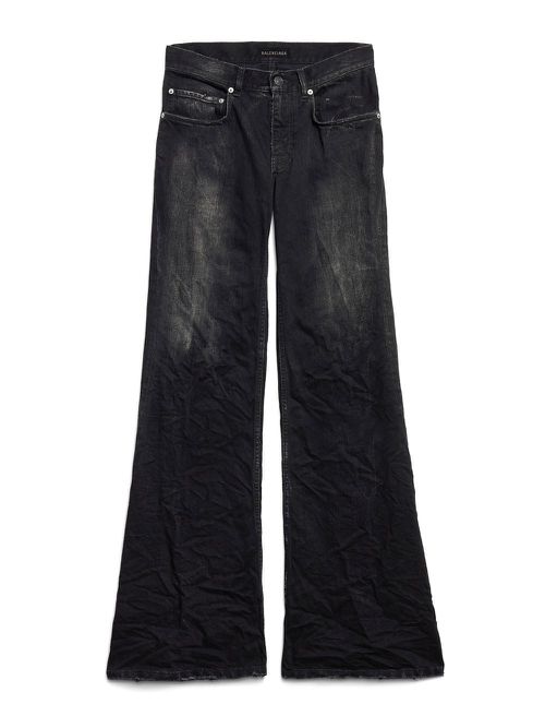 Crinkled Effect Wide Leg Jeans With Washed And Worn-Out Det