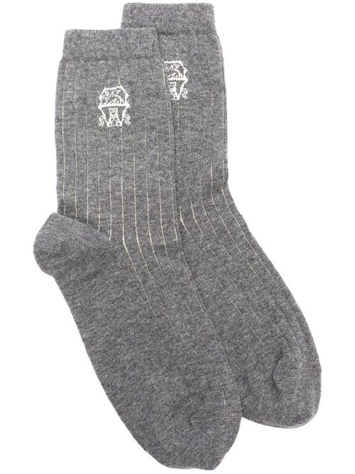 Intarsia-knit cashmere socks - Grey