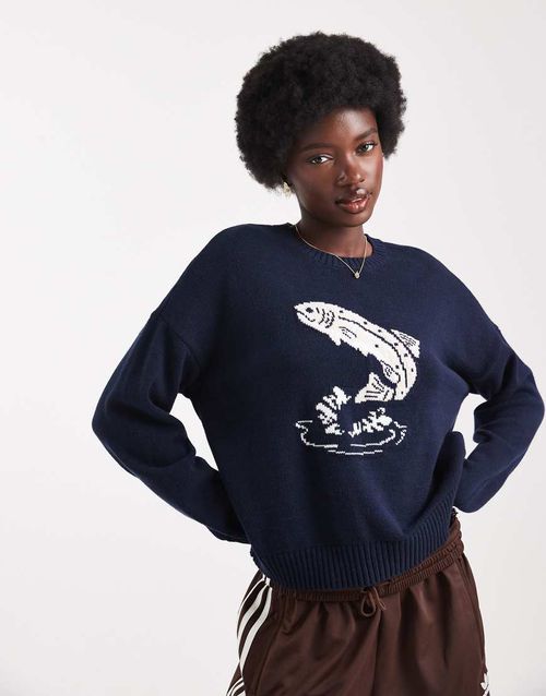 Slouchy motif jumper in navy