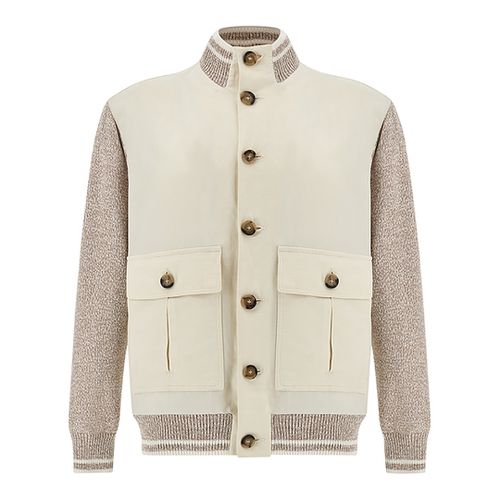 Hybrid bomber in linen and Piuma cotton, Man, Bright White - Moonlight