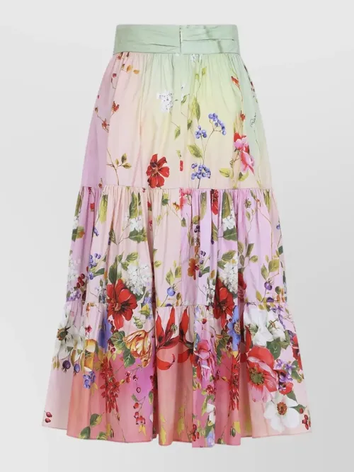 Roberto Cavalli - miami flowers high waist tiered midi skirt