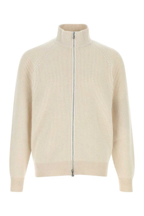 Ribbed Cashmere Cardigan — Beige