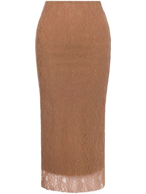 Layered lace midi skirt - Brown