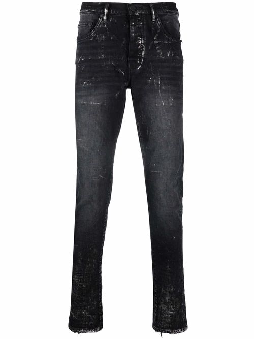 Paint splatter-print skinny-cut jeans - Black