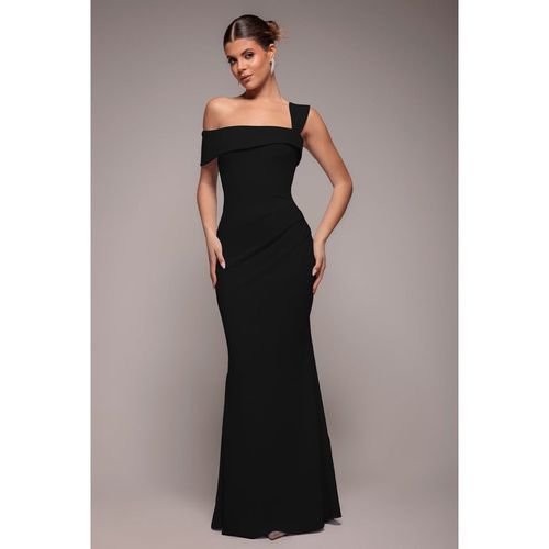 Goddiva Off The Shoulder Pleated Waist Maxi Dress - Black