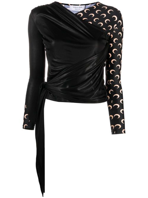 Regenerated crescent moon-print top - Black