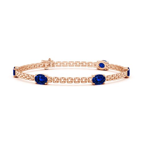 Angara 4.25 Carats Five Stone Oval Sapphire Station Link Bracelet in 14K Rose Gold