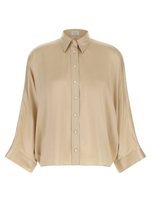 Silk Satin Blouse — Beige