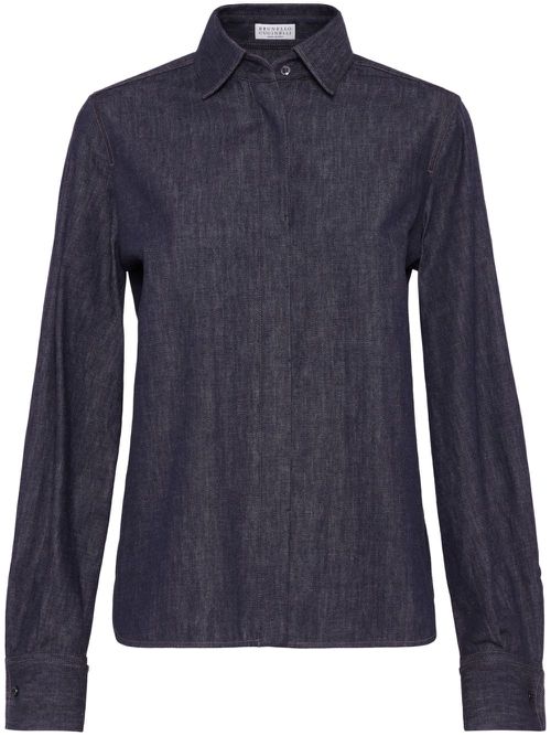 Monili bead-embellished denim shirt - Blue