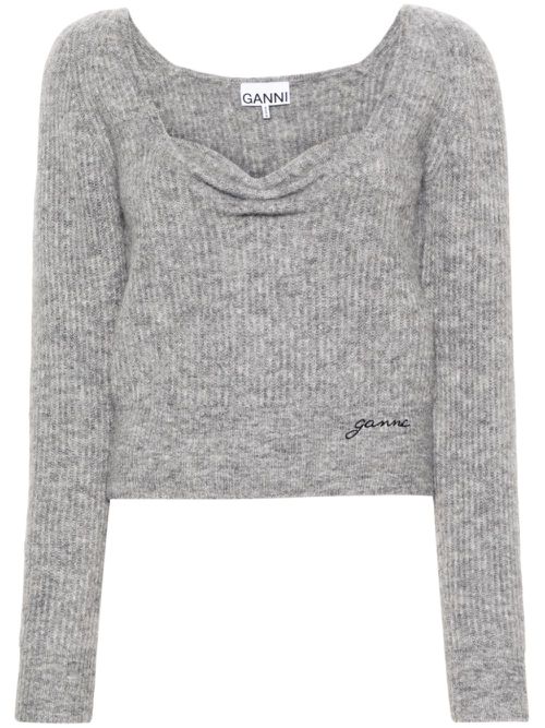 Logo-embroidered sweetheart-neck jumper - Grey