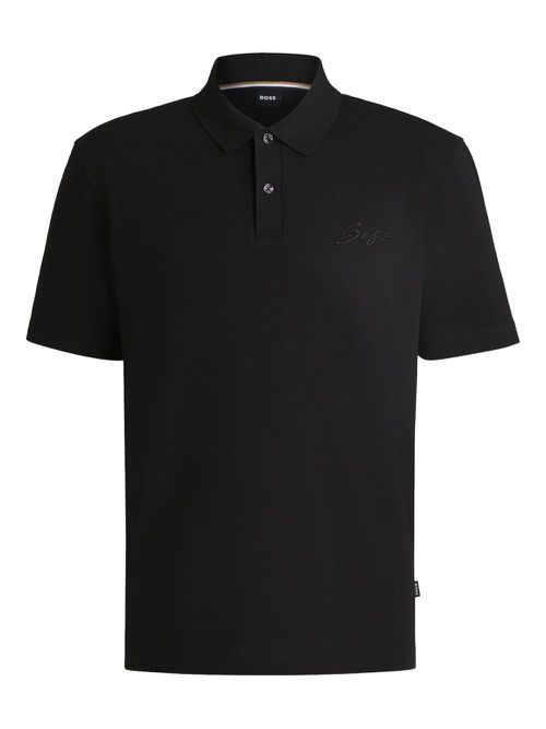 Embroidered cotton polo shirt - Black