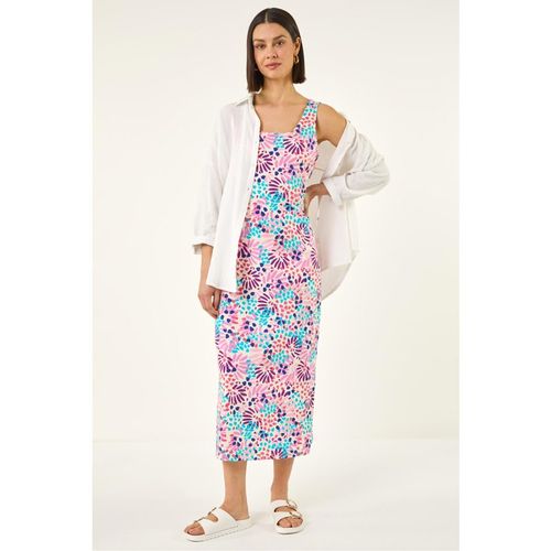Roman Womens Confetti Print A-Line Midi Dress - Pink Cotton